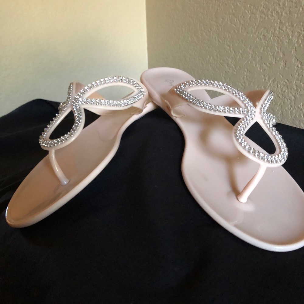 Blush pink flip flops with rhinestones